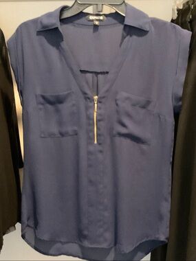 Express Deep Blue Zip-Front Pocket Blouse